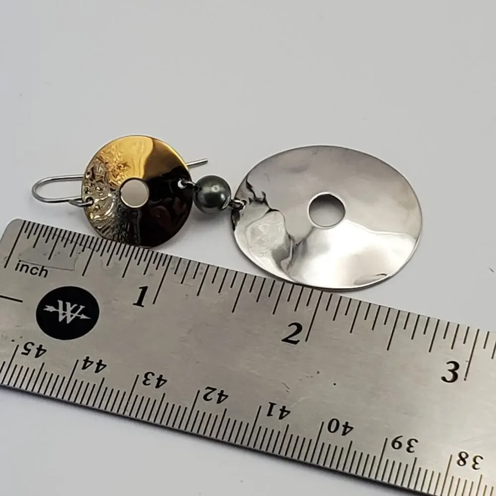 ROBERT LEE MORRIS RLM Studios Sterling Silver Brass Green Pearl Drop Earrings